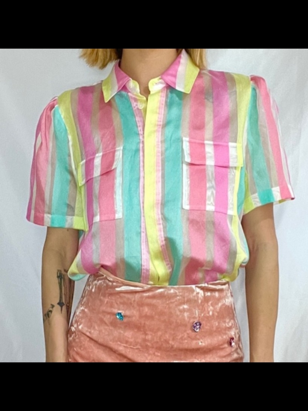 Halogen x Atlantic Pacific Pastel Striped Button-Up Shirt Size Xs